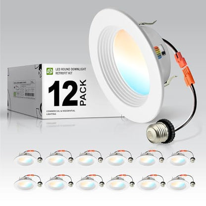 ASD 12 Pack 4 Inch Retrofit LED Recessed Light, 5CCT Wafer Lights - color: White, size: 12 Pack