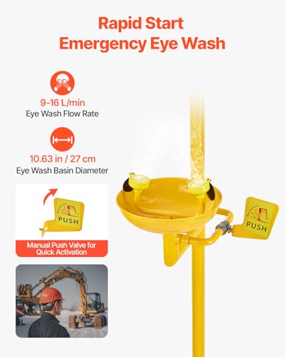 VEVOR Emergency Shower Eye Wash Station, 34.25 x 15.75 x 91.73 Inch 304 Stainless Steel Eyewash and Shower Combination, OSHA-Approved First Aid Eye Wash Station, for Schools, Labs, Factories, Yellow - style: Eyewash and Shower Combination