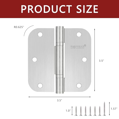 6 Pack Brushed Nickel Oil-Free Door Hinges 3.5'' Premium Stainless Steel Door Hinges 3.5'' X 3.5'' with 5/8" Radius Corner Heavy Duty Rust-Resistant Doors Hardware - color: Brushed Nickel
