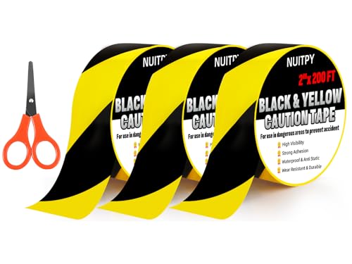 3 Roll Black & Yellow Caution Tape, 2in x 600 FT Total Length Safety Tape - size: 2 inch x 200 feet x 3 rolls