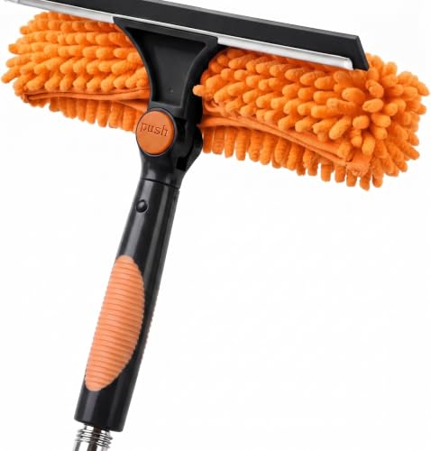 2-in-1 Window Cleaning Squeegee and Scrubber Kit, All-in-One Glass Cleaning Tool with Squeegee and Detachable Chenille Scrub Cloth Head, Streak-Free Window Washer for Home, Car, and High Windows