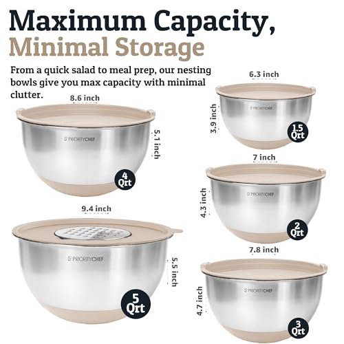 28pc Stainless Steel Mixing Bowls with Lids Set, 1.5-5 Qt, Khaki - color: Utensils - Khaki