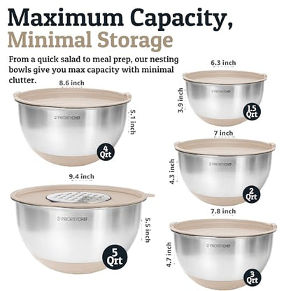 28pc Stainless Steel Mixing Bowls with Lids Set, 1.5-5 Qt, Khaki - color: Utensils - Khaki