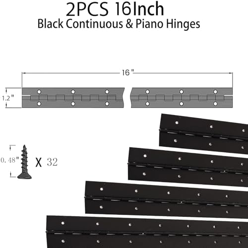 2Pcs 16inch Black Stainless Steel Heavy Duty Continuous&Piano Hinges - size: 16"-2PACK