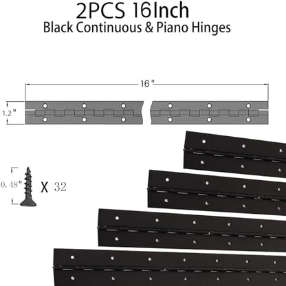 2Pcs 16inch Black Stainless Steel Heavy Duty Continuous&Piano Hinges - size: 16"-2PACK