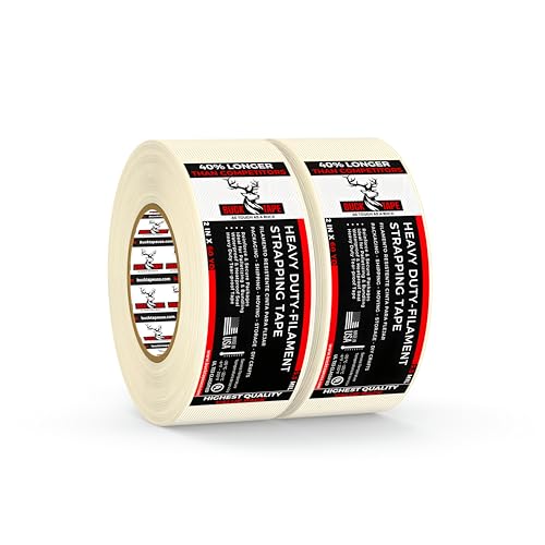 2 Pack Buck Strapping Tape 2 Inch x 60 Yds (180ft), 5.5 Mil – Heavy Duty Fiberglass Tape, Filament Tape, Reinforced Packing Tape with Synthetic PET Adhesive for Bundling, Shipping & Palletizing - size: 2 Inch x 60 Yards, style: 2 Pack