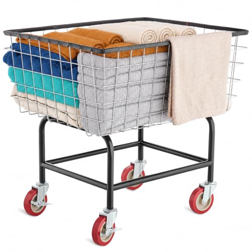 VEVOR Wire Laundry Cart 2.8 Bushel Wire Laundry Basket with Wheels - size: 2.8 Bushel--26.7''x21.7''x26.4''