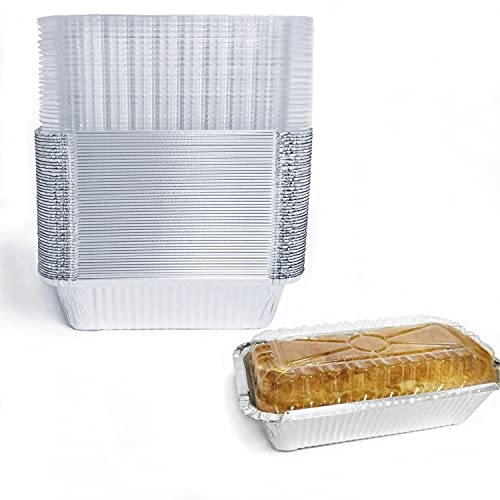 Disposable Loaf Pan with Lid for Baking - 1.5 Lb Disposable Bread Pans - Meatloaf Pans – 50 Aluminum Foil Pans and 50 Clear Lids - Perfect for Baking Cakes, Bread, Meatloaf…