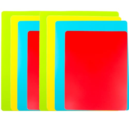 8 Pieces Flexible Cutting Board mats, Plastic Cutting Boards for Kitchen Cooking, Cutting board sheets for Meat and Vegetables, Dishwasher Safe - color: Red/Yellow/Blue/Green