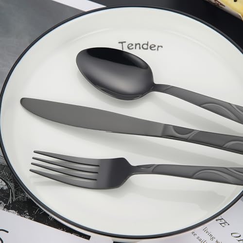 30-Piece Black Silverware Set for 6 - color: Black, size: 30-Piece