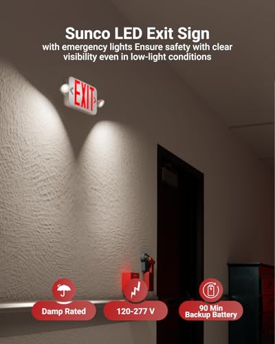 Sunco 6 Pack Red Exit Signs with LED Emergency Lights & Backup Battery