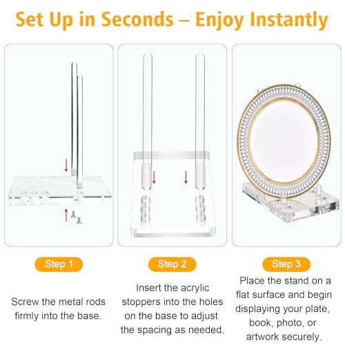 Acrylic Plate Stand for Display, Adjustable Clear Acrylic Plate Holder Picture Easel Stand, Book Stand and Display Holder for 6-14 Inch Decorative Plate, Record, Plaque, Photo, Platter, Tabletop Art