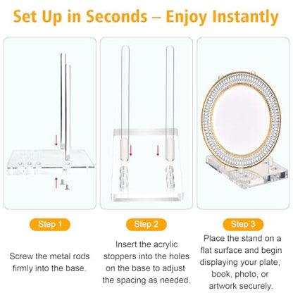 Acrylic Plate Stand for Display, Adjustable Clear Acrylic Plate Holder Picture Easel Stand, Book Stand and Display Holder for 6-14 Inch Decorative Plate, Record, Plaque, Photo, Platter, Tabletop Art