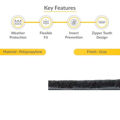 Brixwell Zipper Pile Weatherstrip - 100' Roll, 0.200" Pile Height, Zipper Weatherization Seal for Windows & Doors, Weatherstrip Replacement, Door Weather Seal, Gray Finish - style: 0.200"(5.1mm)