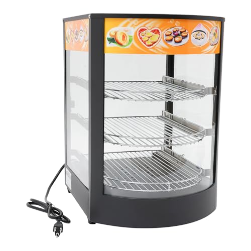 3-Tier Commercial Food Display Warmer,800W Electric Food Warmer Countertop Pizza Warmer Countertop with LED Lighting Removable Shelves Glass Door, Pastry Display Case for Buffet Restaurant 110V