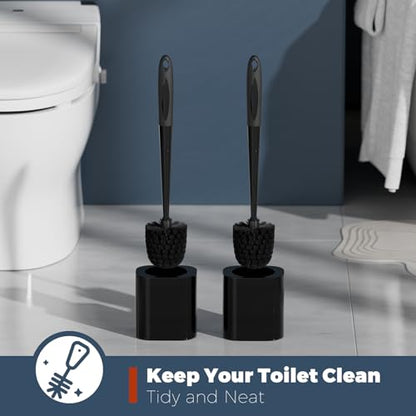 Holaloha Toilet Brush and Holder Set, Space Saving, 2 Pack, Black - color: Black