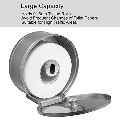 Commercial Jumbo Toilet Paper Dispenser, Wall Mount Stainless Steel 9 Inch Roll Toilet Paper Holder Bath Tissue Dispenser Lock Key (Brushed) - color: Brushed