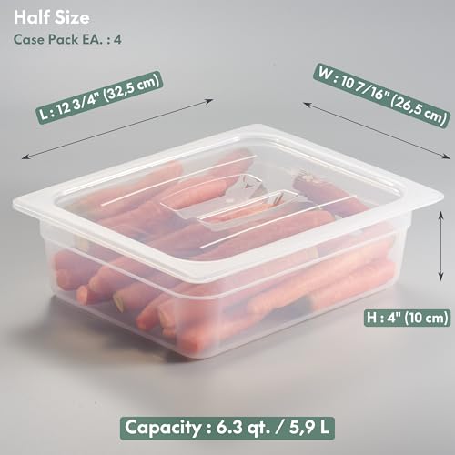 CURTA 4-Pack 1/2 Size 4" Deep Food Pan with Sealing Lid – NSF Commercial-Grade Translucent Polypropylene, Stackable Freezer-Safe Storage for Restaurants, Catering & Buffets - color: 1/2 Size, size: 4" Deep Pan (Sealing Lid)