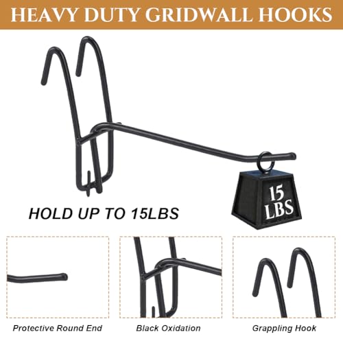 50Pcs 3.9 Inch Gridwall Hooks, Metal Grid Wall Display Hooks for Grid Panels, Black Heavy Duty Grid Wall Accessories for Retail Store, Craft Show, Garage, Storage, Home Organizer