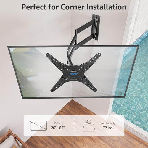 MOUNTUP Outdoor Long Arm TV Wall Mount for 26-65" TVs, Waterproof & Rustproof Outside Full Motion Bracket with Stainless Steel Screws, 37.4'' Long Extension Corner TV Mount Hold 77 lbs, VESA 400x400mm - size: 26-65 inch, 77 lbs, Outdoor 37.4 inch Arm