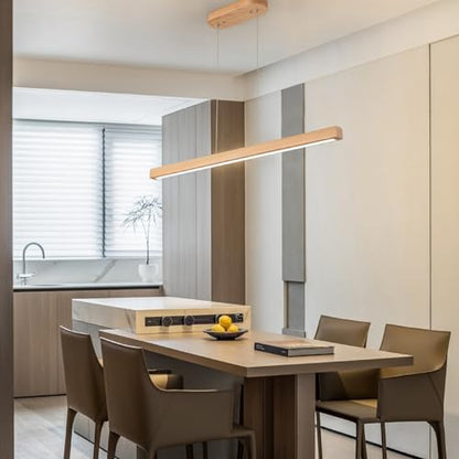 YISDESIGN 31.5" 18W 1-Light Wooden Led Linear Pendant Light Dimmable Led Ceiling Hanging Light Fixtures Modern Chandeliers for Dining Room Kitchen Island Lights Natural - color: Natural, size: 32in