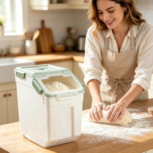 Saim 4Pack 25lbs Flour & Rice Storage Container Bin, Rice Bucket (Green) - color: 4Pack 25lbs Green