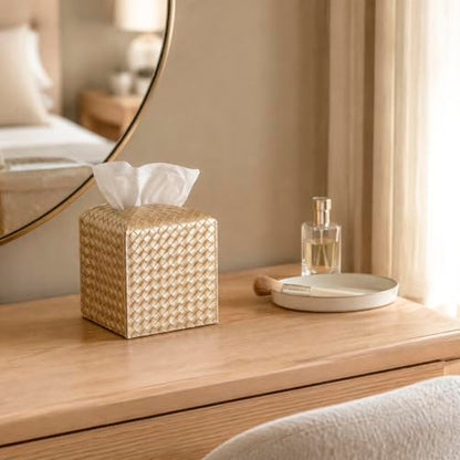 Tissue Box Cover Square Leather Facial Paper Holder, Gold - color: Gold, size: square