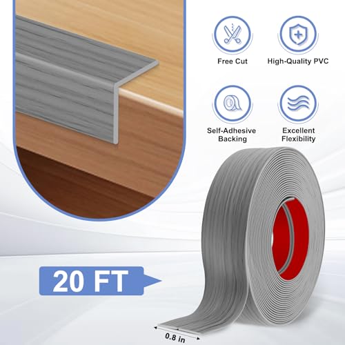 Wall Corner Protector Moulding Trim Peel and Stick - color: Light Gray Wood, size: 0.8 In x 20 Ft