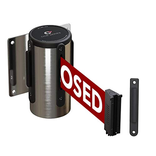 Crowd Control Warehouse WMB-120 Fixed Wall Mount Retractable Belt Barrier - color: Red"THIS LINE IS CLOSED"
