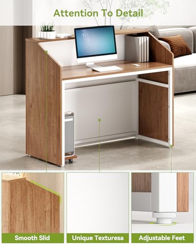 LITTLE TREE 47-Inch Reception Desk with Counter, Oak Front Desk Reception Room Table, Retail Counter for Checkout, Modern Welcome Desk for Lobby, Office, Beauty Salon - color: Brown