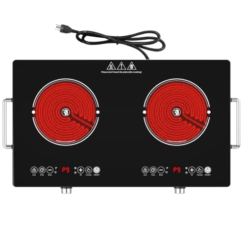 2 Burner Electric Cooktop 2400W, Portable Infrared Stove, Hot Plate - color: Silver & Black Electric Cooktop