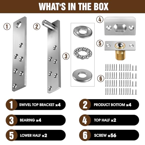 Hidden Door Pivot Hinge Heavy Duty 200LB Wood Door Hardware 4PCS - style: Heavy Duty 4PCS