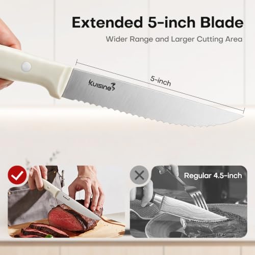 KUISINE Upgraded Knife Set High Carbon Stainless Steel Sharper Blade Ergonomic Handle,Knife Block Set with Built- in Sharpener(Ivory Pro Acacia,15PCS) - color: Ivory Pro