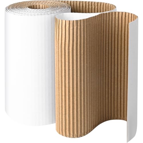 Corrugated Cardboard Roll, 9 x 197 Single Face Large Cardboard Sheets Thick Corrugated Cardboard Paper for Crafts, Shipping, Mailing, Gift Packaging, DIY Projects, Modeling(White) - color: White, size: 9 x 197 Inch