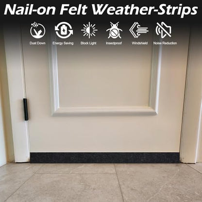 33 Ft Gray Weather Stripping Door Seal 1-1/4inch Wide 3/16inch Thick Adhesive Felt Tape for Doors and Windows Reusable Soundproof Felt Strip for Absorbing Water Condensation Moisture