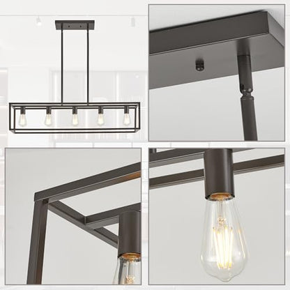 Kitchen Light Fixtures Farmhouse Rectangle Chandeliers Dining Room Light for Dining Rooms, Light Fixture Matte Oil Rubbed Bronze 5-Light Industrial Pendant Lighting - color: Oil-Rubbed Bronze, size: 5 Lights