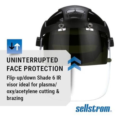 Sellstrom DP4 Face Shield - Lightweight Mask with High Impact Crown & Ratchet Headgear for Work, Grinding, Plasma/Flame Cutting - ANSI Z87.1 - Clear Anti Fog Polycarbonate Window - UV/IR Flip Up Visor - style: Shade 6 Infrared Visor