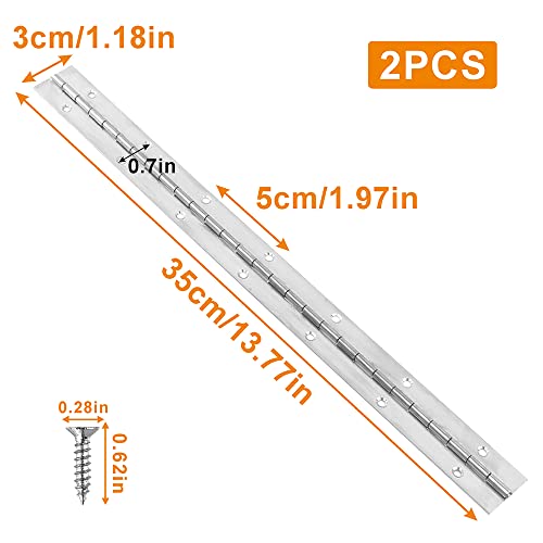2PCS 14"x1.2" Sliver Piano Hinges for Cabinet, Heavy Duty Continuous & Sliver Stainless Steel 304 Long Hinge for Door DIY Wood Craft Box - size: 14"(Sliver,2PCS)
