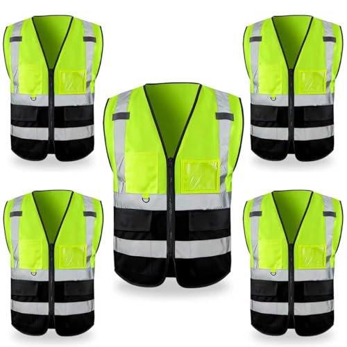 FATONE Hi Vis Safety Vest for Men with Reflective Strips, Class 2 High Visibility Vest with Pockets for Construction, Traffic, Warehouse, Security, Volunteer, 5 Pack Black Bottom Yellow, M - color: Yellow-black, size: Medium