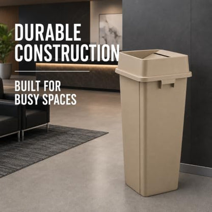 1 Pack Beige 23 Gallon Square Commercial Trash Can with Lid, Heavy Duty Plastic Waste Bin with Venting Channels and Built-in Handles - color: Beige, size: 23 Gallon