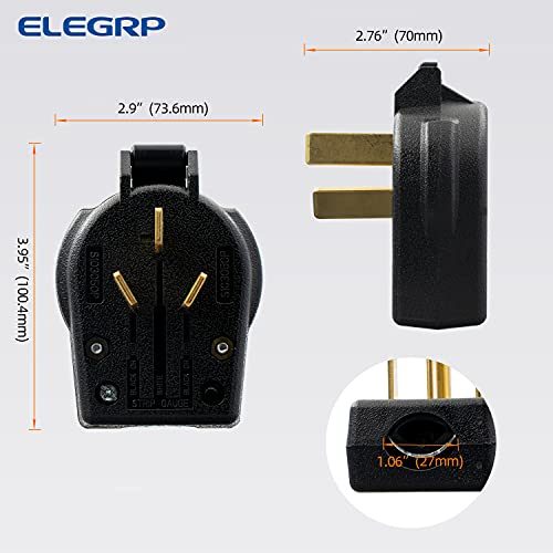 ELEGRP NEMA 10-30P & NEMA 10-50P Angle Plug, 4 Prong Electric Dryer/Range Oven Stove Plug, Straight Blade Heavy Duty, 30A 50A 125/250V, Industrial Grade, Non-Grounding, 3 Pole 3 Wire, UL Listed - style: NEMA 10-30P & 10-50P Plug