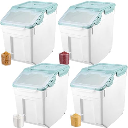 Sunnyray 4 Pcs 33 Lbs Blue Rice Flour Storage Bins with Wheels - color: Blue, size: 33 lbs