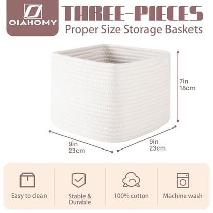 OIAHOMY 3 PACK Cube Storage Bins Storage Baskets Shelf Bins White - color: White