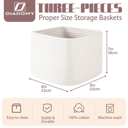 OIAHOMY 3 PACK Cube Storage Bins Storage Baskets Shelf Bins White - color: White