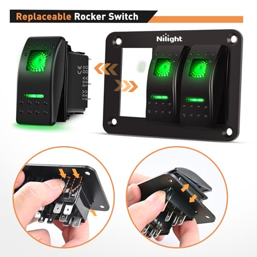 Nilight 3 Gang Rocker Switch Panel SPST On Off 5PIN Electrical Toggle Green - color: Green, size: 3 Gang