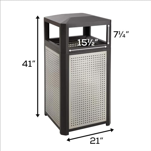 Safco Evos Steel Trash Can, 38 Gallons, Indoor and Outdoor Use, Commercial Garbage Can with Plastic Liner - size: 38 Gallon, style: Side Open