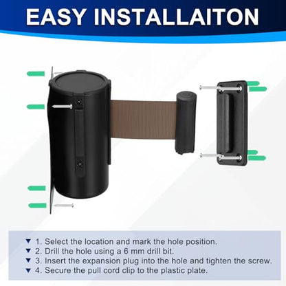 PATIKIL Fixed Wall Mount Retractable Belt Barrier 16 Feet, Brown 1 Pcs - color: Brown, size: 16 Feet