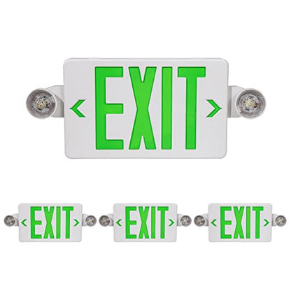 GZRUIYANG Exit Sign With Emergency Lights Green, LED Exit Light With Battery Backup, UL 924 Certified, AC 120/277V, Commercial Lights Combo for Business - 4 Pack - color: White Housing Green Letter, size: 4 Pack