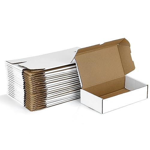 25 Pack Shipping Boxes, White Corrugated Cardboard Packing Small Mailer Box for Mailing Business Packaging, Gifts, Decorations, White & Brown Kraft (8 x 4 x 2 inch)