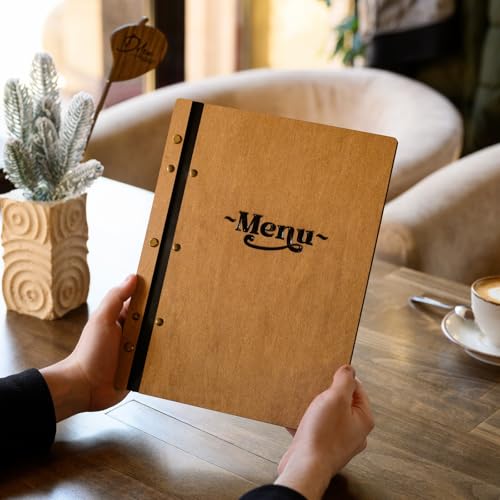 Inko Horeca -Wooden Menu Holder – 11.8 x 9 Inches – Hard Folding Menu Cover for Restaurants, Cafes, and Bars (Oak)